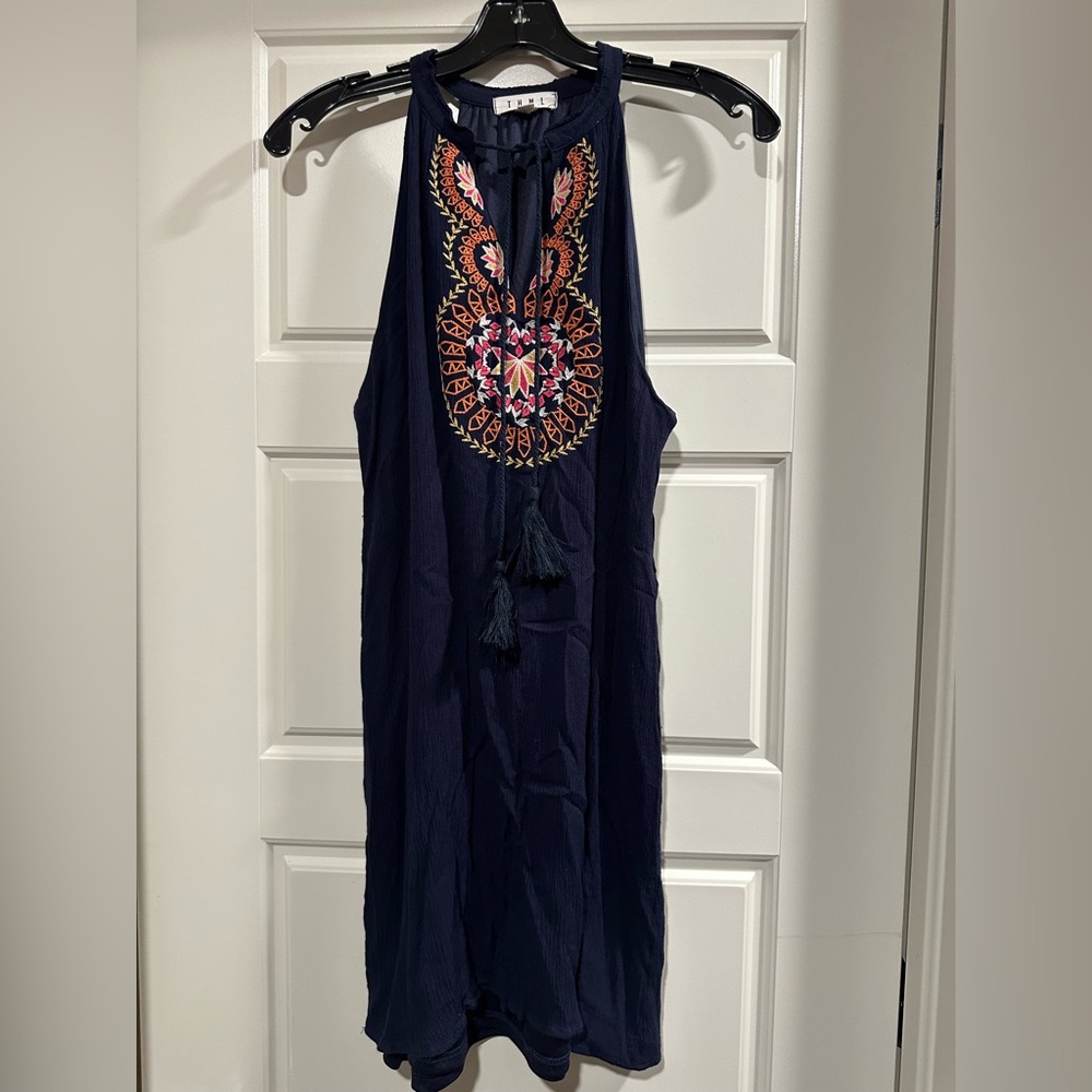 Size L Blue Sundress w/Embroidered Details